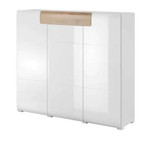 Torino High Gloss Sideboard 3 Doors In White And San Remo Oak - UK