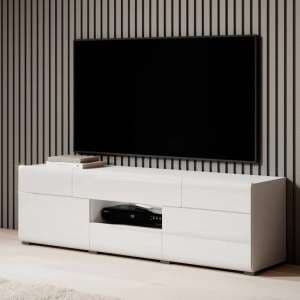 Torino High Gloss TV Stand In White With LED - UK