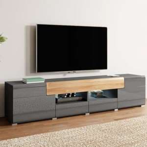 Torino High Gloss TV Stand Wide In Grey And San Remo Oak And LED - UK