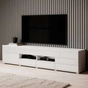 Torino High Gloss TV Stand Wide In White With LED - UK