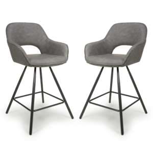 Torun Charcoal Leather Effect Bar Chairs In Pair