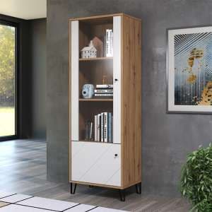 Torun Wooden Display Cabinet In Matt White And Artisan Oak - UK