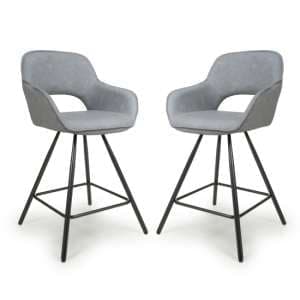 Torun Light Grey Leather Effect Bar Chairs In Pair
