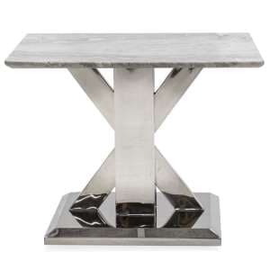 Tram Grey Marble Lamp Table With Stainless Steel Base