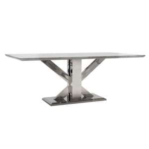 Tram Large Grey Marble Dining Table With Stainless Steel Base
