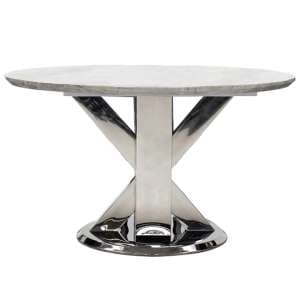 Tram Round Grey Marble Dining Table With Stainless Steel Base