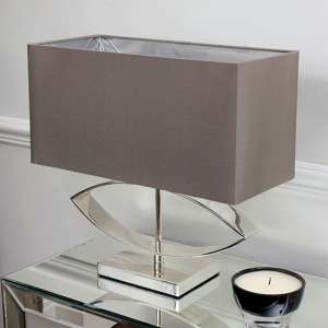 Tramini Taupe Silk Fabric Table Lamp In Silver - UK