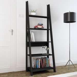 Travis Wooden Ladder Bookcase With 4 Shelves In Black