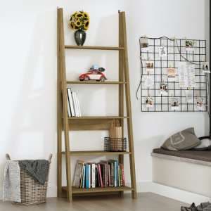 Travis Wooden Ladder Bookcase With 4 Shelves In Oak