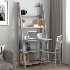 Travis Wooden Ladder Laptop Desk With 3 Shelves In Grey - UK