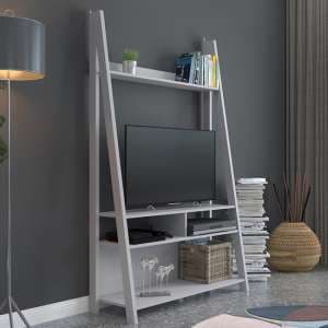 Travis Wooden Ladder TV Stand With 3 Shelves In Grey - UK