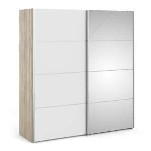 Trek Mirrored Sliding Doors Wardrobe In Oak White With 2 Shelves