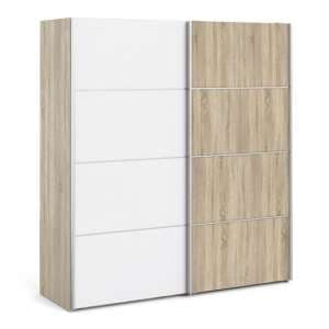 Trek Wooden Sliding Doors Wardrobe In Oak White With 5 Shelves