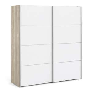 Trek Wooden Sliding Doors Wardrobe In White Oak With 5 Shelves