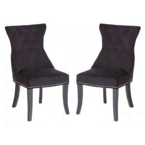 Trento Upholstered Black Velvet Dining Chairs In A Pair