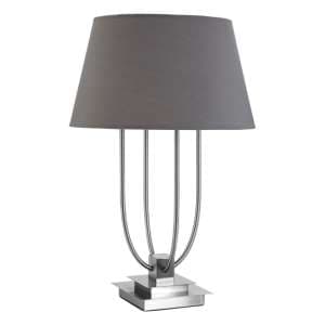 Trento Grey Fabric Shade Table Lamp With EU Plug In Nickel - UK