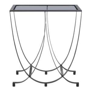 Ruchbah Black Glass Top Side Table With Curved Metal Base - UK