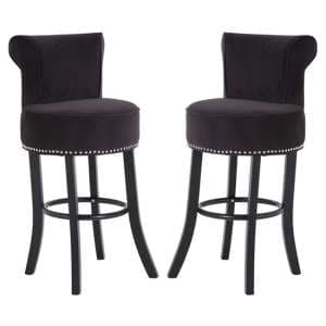Trento Round Upholstered Black Fabric Bar Chairs In A Pair - UK