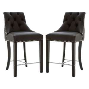 Trento Upholstered Black Faux Leather Bar Chairs In A Pair