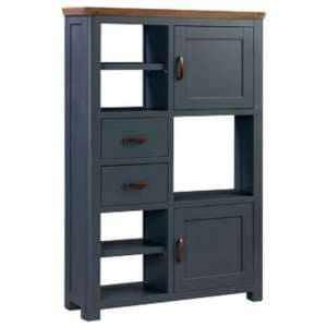Trevino Large Wooden Display Cabinet In Midnight Blue And Oak - UK