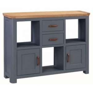 Trevino Small Wooden Display Cabinet In Midnight Blue And Oak - UK