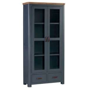 Trevino Wooden Display Cabinet In Midnight Blue And Oak