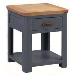 Trevino Wooden End Table In Midnight Blue And Oak With 1 Drawer - UK