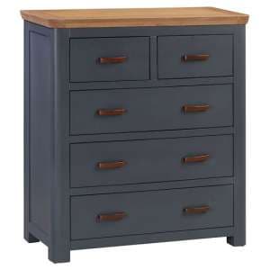 Trevino Wooden Chest Of 5 Drawers In Midnight Blue And Oak - UK