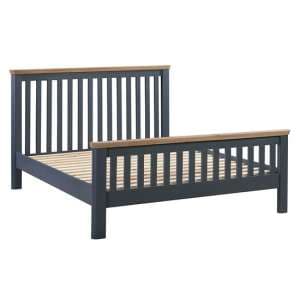 Trevino Wooden King Size Bed In Midnight Blue And Oak - UK