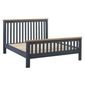 Trevino Wooden Super King Size Bed In Midnight Blue And Oak