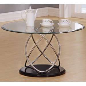Einav Glass Coffee Table Round In Clear With Black Gloss Base