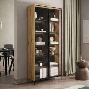 Trier Display Cabinet 2 Glass Doors In Artisan Oak With LED - UK