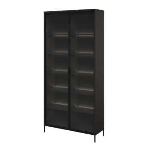 Trier Display Cabinet 2 Glass Doors In Matt Black With LED - UK
