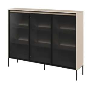 Trier Display Cabinet 3 Glass Doors In Beige With LED - UK