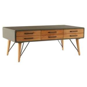 Trigona Natural Wooden Coffee Table With Black Metal Frame - UK