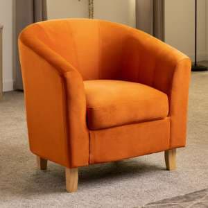 Trinkal Velvet Tub Chair In Burnt Orange With Wooden Legs - UK