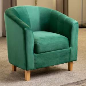 Trinkal Velvet Tub Chair In Emerald Green With Wooden Legs - UK