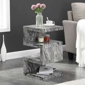 Trio High Gloss 2 Tier Side Table In Melange Marble Effect