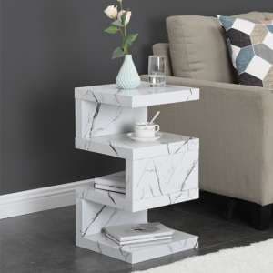 Trio High Gloss 2 Tier Side Table In Vida Marble Effect