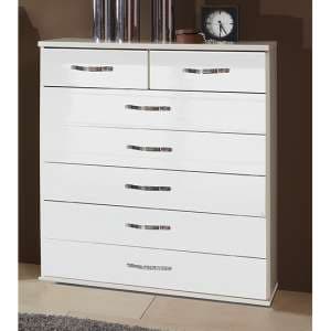 Trio Wooden Chest Of Drawers In High Gloss White With 7 Drawers