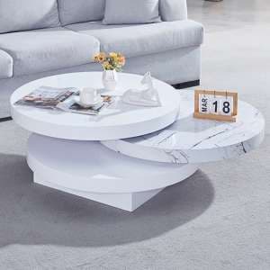 Triplo Round Rotating Coffee Table In Vida Marble Effect
