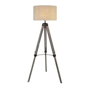 Tripod Wood Floor Lamp With Cream Linen Shade - UK
