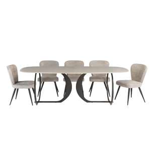 Tristan Grey Stone Dining Table With 6 Finn Grey Chairs - UK