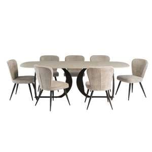 Tristan Grey Stone Dining Table With 8 Finn Grey Chairs - UK