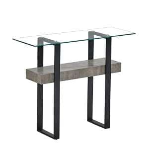 Triton Glass Console Table With Light Concrete And Black Metal