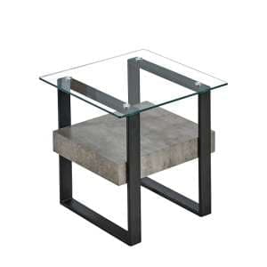 Triton Glass End Table With Light Concrete And Black Metal - UK