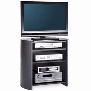 Flare Tall Black Glass TV Stand With Black Oak Wooden Base - UK