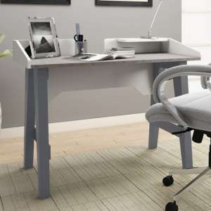 Trouton Faux Marble Top Laptop Desk With Wooden Legs In Grey - UK