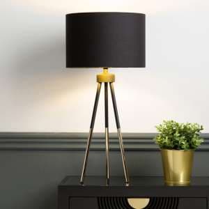 Troy Black Linen Shade Table Lamp With Black And Gold Tripod - UK