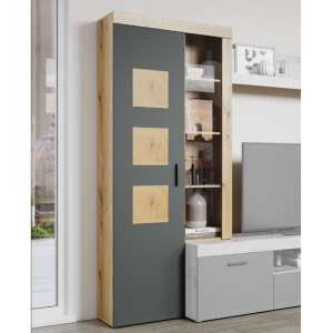 Troyes Wooden Display Cabinet Tall In Evoke Oak With LED - UK
